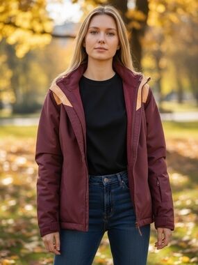 Under Armour Women's Maroon Ski Jacket with Tan Accents
